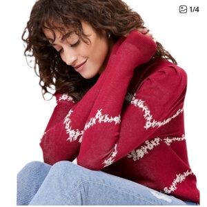 LOFT Red Sweater with White Floral Accents